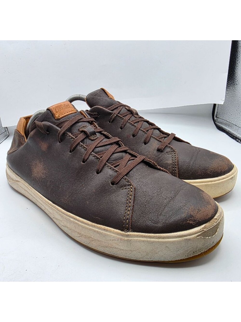 OluKai Waialae Mens Golf Shoes 10.5 Brown Dark Wood Leather Spikeless Sports